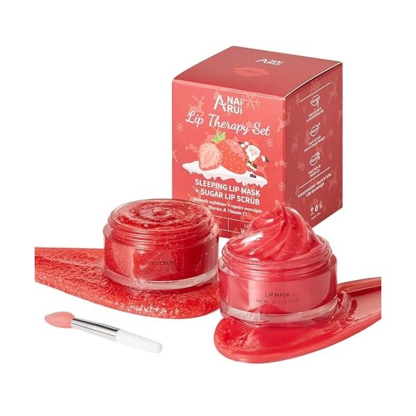 ANAiRUi Coffret soin des lèvres, baume à lèvres et gommage aux baies et à la vitamine C, spécial Noël - Baume à lèvres pour l