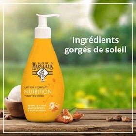 Le Petit Marseillais Lait Corps Hydratant, Nutrition, au Beurre de Karité, Amande Douce et Huile dArgan, Pour Peaux Très Sèc