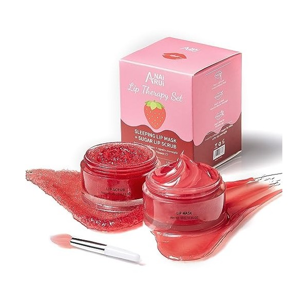 ANAiRUi - Gommage sucré pour les lèvres et masque baume pour les lèvres - Masque de nuit pour les lèvres et gommage exfoliant...
