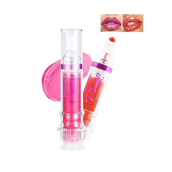 Lot de 2 gloss à lèvres instantanés avec extrait de poivre Cayenne, hydratant, rouge à lèvres teinté - Huile à lèvres hydrata