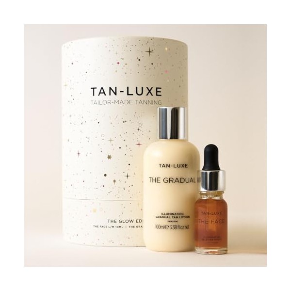 Tan-Luxe The Glow Edit | Containing Travel Sized The Gradual Self-Tan Lotion, 100ml & The Face Mini Self-Tanning Drops in Sha