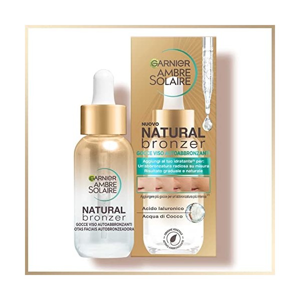 Garnier Ambre Solaire Bronzeur Naturel Gouttes Visage Autobronzantes avec Actif Bronzant dOrigine Végétale Formule Vegan San