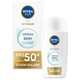 NIVEA SUN Soin solaire visage Derma Skin Clear FPS 50+ 1 x 40 ml , Fluide visage matifiant à la texture ultra-légère, Soin an