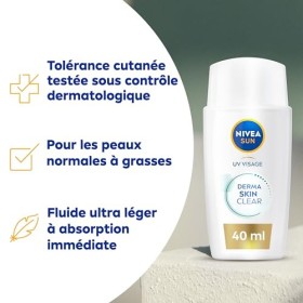 NIVEA SUN Soin solaire visage Derma Skin Clear FPS 50+ 1 x 40 ml , Fluide visage matifiant à la texture ultra-légère, Soin an