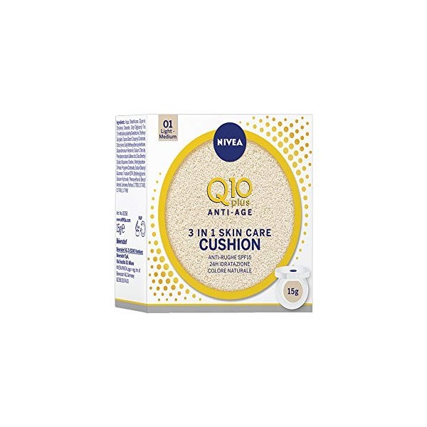 NIVEA Q10plus Radiance BB Coussin 3 en 1 avec SPF15, Teinte : Légère, 15 ml , Formule anti-âge, Coussin infusé à la BB crème