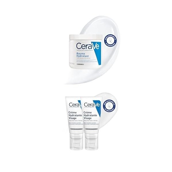 CeraVe - Routine Hydratante - Baume Hydratant 562ml + Crème hydratante Visage 2 x 52ml - Hydrate & Préserve la Barrière Cutan