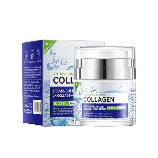 Crème de Collagène pour le Visage, Crème Hydratante Collagène, Creme Hydratante Visage Collagene et Acide Hyaluronique, Crème