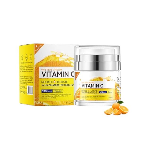 Crème Pour Le Visage à La Vitamine C, Crème Hydratante et éclaircissante, Crème Anti-Taches De Rousseur À La Vitamine C, Tach