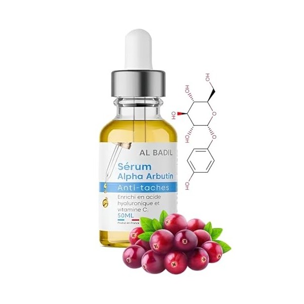 Sérum Alpha Arbutin Anti-taches, elimine tache pigmentaires, Enrichi en acide hyaluronique et vitamine C - 50 ml