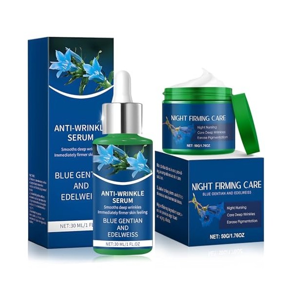 Allony Serum Anti Age Gentiane Bleue et Edelweiss, Creme Hydratante Visage, Crème Visage & Serum Anti Rides, Réduire les Ridu