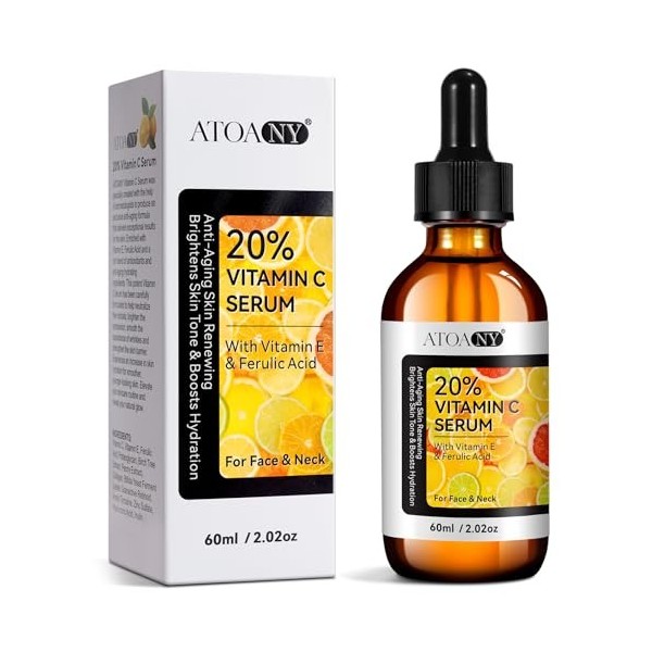 Vitamine C Serum Visage avec Acide Hyaluronique et Vitamine E, Anti-rides, Anti-âge et Hydratant. Soin Visage Végétalien, Ser