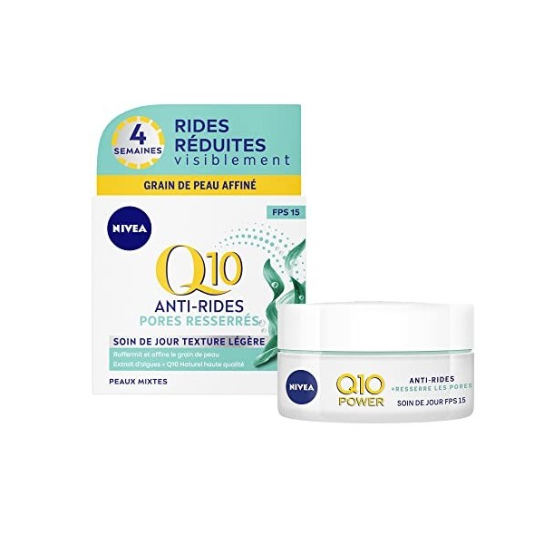 NIVEA Q10 Pores Resserrés Soin de Jour FPS15 1x50 ml , crème anti rides enrichie en Q10 Pur, crème anti-âge & anti brillance