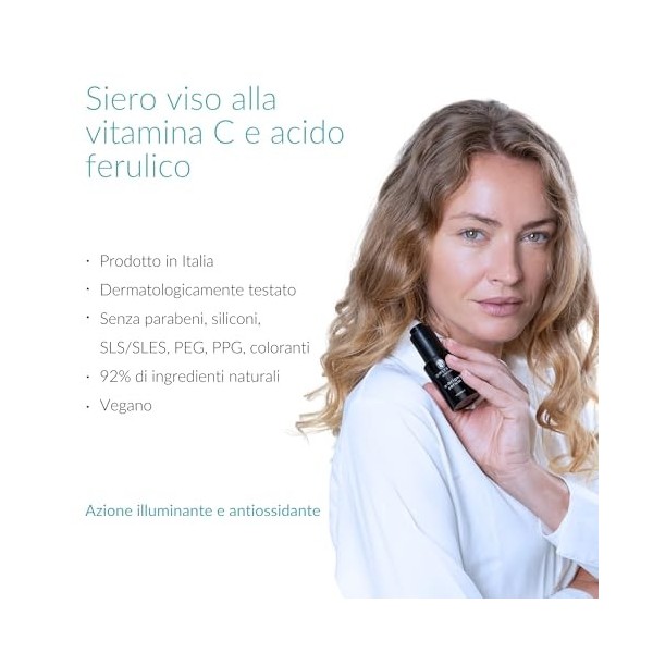 OWLYSTIC Vitamin C & Ferulic Acid Anti-Wrinkle & Anti-Smudging Face Serum MADE IN ITALY - Powerful Antioxidant Action for Lum