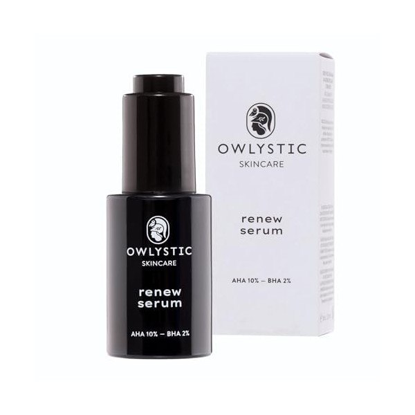 OWLYSTIC Sérum Exfoliant Visage AHA BHA avec Acide Hyaluronique MADE IN ITALY - Sérum Anti-Imperfection, Lissant, Anti-Rides 