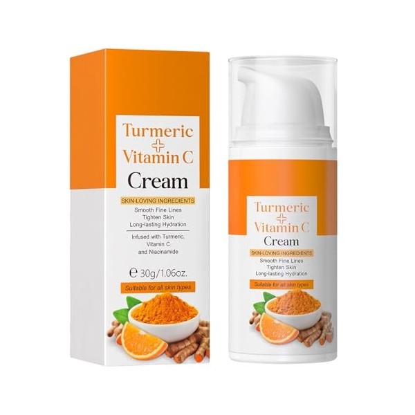 Crème Visage Curcuma Vitamine C,Creme Hydratante Visage,Curcuma Hydratation Anti-âge,Crème Curcuma Vitamine C,Crème Visage An