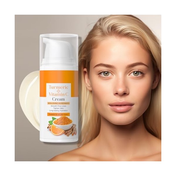 Crème Visage Curcuma Vitamine C,Creme Hydratante Visage,Curcuma Hydratation Anti-âge,Crème Curcuma Vitamine C,Crème Visage An