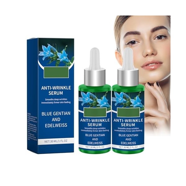 2PCS Organic Anti-Wrinkle Serum Blue Gentian & Edelweiss，Natural Cosmetics Natural Anti Ageing Face Serum/Face Care Concentra