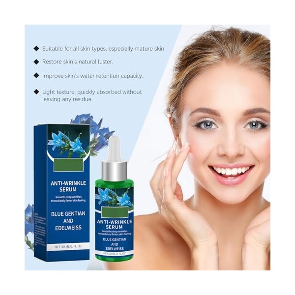 2PCS Organic Anti-Wrinkle Serum Blue Gentian & Edelweiss，Natural Cosmetics Natural Anti Ageing Face Serum/Face Care Concentra