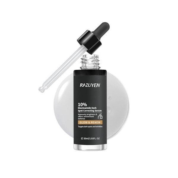 RAZUYEN Niacinamide Serum Éclat, Serum Anti imperfection Enrichi En 10% Niacinamide et Arbutine, Sérum Visage Tous Types de P