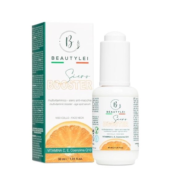 BEAUTYLEI | Sérum Booster Multivitaminé Visage Cou, Anti-taches, Anti-Âge, Illuminateur, Hydratant, Vitamine C, Vitamine E, B