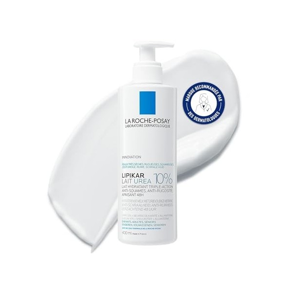 La Roche-Posay, Lipikar Lait Urea 10% Hydratant, Anti-Squames, Anti-Rugosité, Apaise & Hydrate, Enrichi en Urée, Beurre de Ka