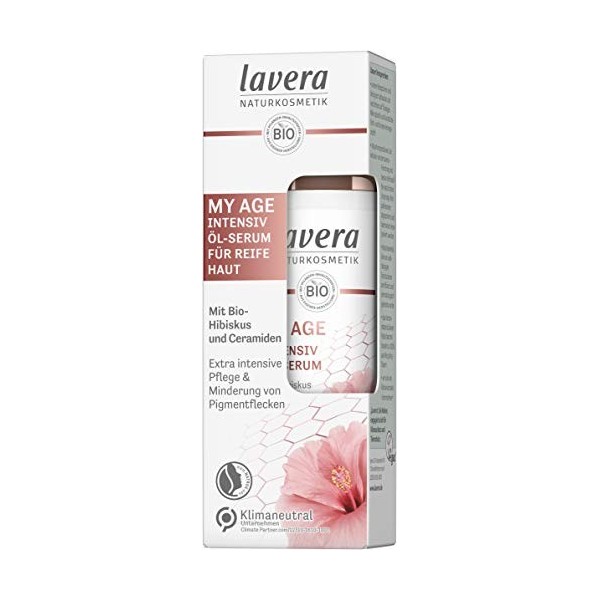 lavera MY AGE Sérum à lhuile intense - Hibiscus et céramides dorigine végétale - Réduit les taches pigmentaires - Pour peau