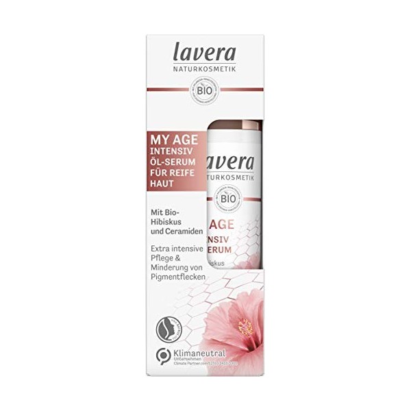 lavera MY AGE Sérum à lhuile intense - Hibiscus et céramides dorigine végétale - Réduit les taches pigmentaires - Pour peau