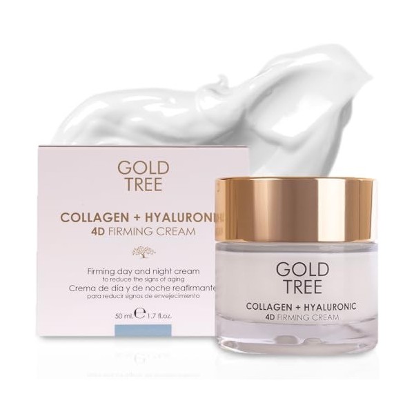 GOLD TREE Crème Hydratante Visage 50ml pour Femmes avec Collagène et Acide Hyaluronique. Crème Visage Premium pour Femmes. Cr