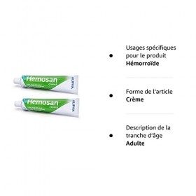 HEMOSAN 2 PACK - Crème de soulagement rapide démangeaisons, fissures anales, hémorroïdes, eczémas anaux, Pruritus Ani