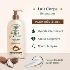 LE PETIT OLIVIER - Lait Corps Réparateur - Beurre de Karité - Nourrit, Répare & Hydrate - Peaux Très Sèches - 96% DOrigine N