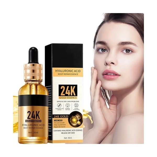 24k Gold Serum for Face,Sérum hydratant pour le visage et les yeux,Skin Moisturizing Anti-Aging,Hyaluronic Acid Serum,for Dar