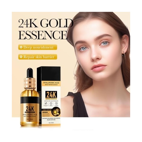 24k Gold Serum for Face,Sérum hydratant pour le visage et les yeux,Skin Moisturizing Anti-Aging,Hyaluronic Acid Serum,for Dar