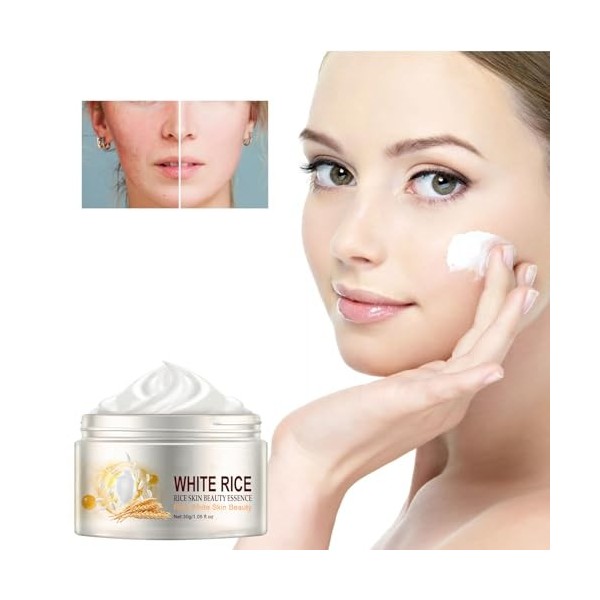 Crème Blanchissante Riz,Riz Crème Anti-âge Visage,Crème Blanchissante pour le Visage,30G Crème Hydratante Riz,Crème Blanchiss