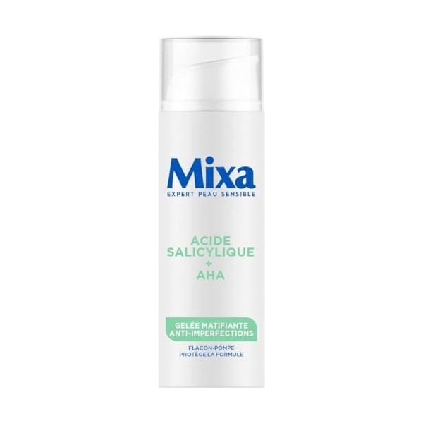 Mixa - Gelée Matifiante Anti-Imperfections à lAcide Salicylique + AHA - Peaux Grasses et Acnéiques - Contrôle du Sébum - Tex