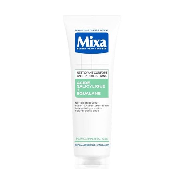 Mixa - Gelée Matifiante Anti-Imperfections à lAcide Salicylique + AHA - Peaux Grasses et Acnéiques - Contrôle du Sébum - Tex