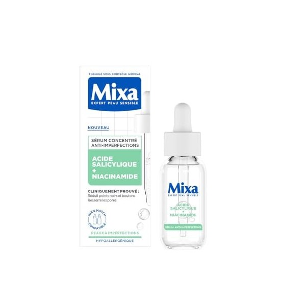 Mixa - Gelée Matifiante Anti-Imperfections à lAcide Salicylique + AHA - Peaux Grasses et Acnéiques - Contrôle du Sébum - Tex