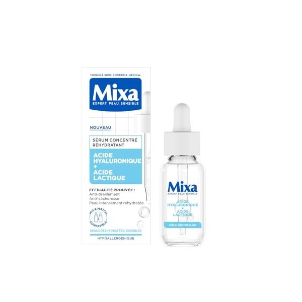 Mixa - Sérum Concentré Réhydratant - Pour Peaux Déshydratées et Sensibles - Enrichi en Acide Hyaluronique et Lactique - 30 ml