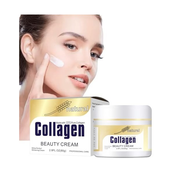 Crème De Collagène, 80g De Crème De Collagène Naturel,Crème Hydratante Visage, Creme Anti Ride,Cou et épaules Stimule le Coll