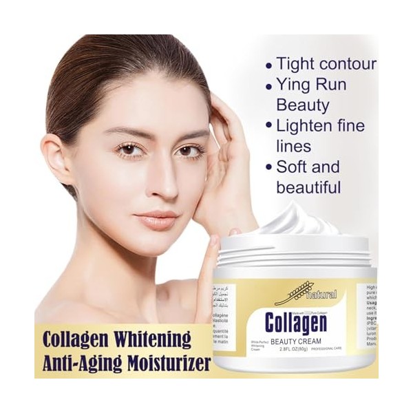 Crème De Collagène, 80g De Crème De Collagène Naturel,Crème Hydratante Visage, Creme Anti Ride,Cou et épaules Stimule le Coll