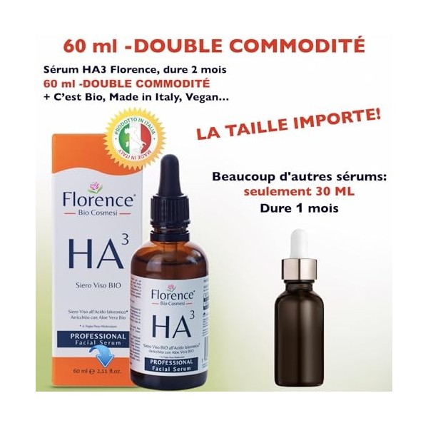 60ml. Bio Sérum à lAcide Hyaluronique Pur à 3 Poids Moléculaires, Vitamine C, Agents Anti-Rides et Anti-Âge. Hydratant, Illu