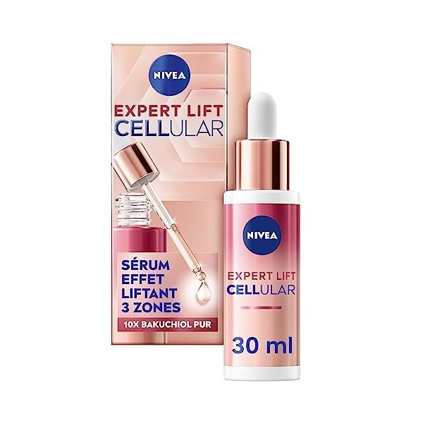 NIVEA Cellular Expert Lift Sérum visage effet liftant 3 zones 1 x 30 ml , Soin visage anti-rides concentré en Bakuchiol, Sér