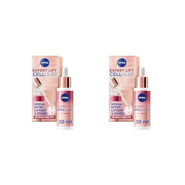 NIVEA Cellular Expert Lift Sérum visage effet liftant 3 zones 1 x 30 ml , Soin visage anti-rides concentré en Bakuchiol, Sér