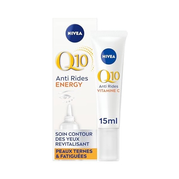 NIVEA Q10 Energy Soin Contour des Yeux 1x15 ml , crème anti rides yeux enrichie vitamine C & Guarana antioxydants, crème ant