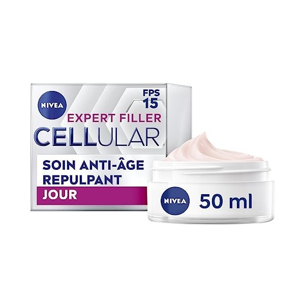 NIVEA CELLULAR Expert Filler Soin de jour FPS15 1 x 50 ml , Crème visage anti-âge raffermissant enrichi en acide folique pur