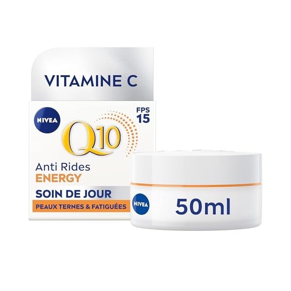 NIVEA Q10 Energy Soin de Jour FPS15 1x50 ml , crème anti rides enrichie en Q10 pur & Vitamine C, crème anti-âge pour un tein