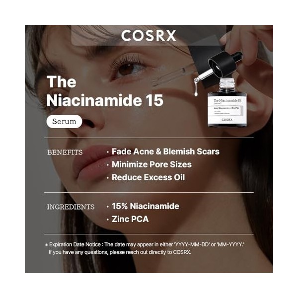 COSRX Niacinamide 15% Sérum, Réduit les Pores Dilatés, Soulagement des Rougeurs, Traitement Correcteur de Décoloration, 20 ml