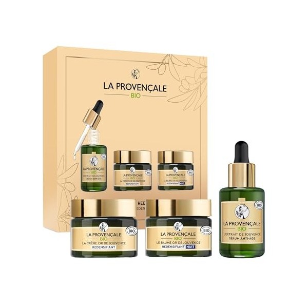 La Provençale - Coffret Cadeau Femme Noël Or de Jouvence - Pour Peaux Matures - 3 Produits - Sérum Anti-Âge, Crème Redensifia