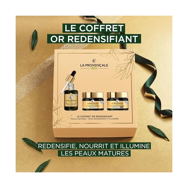 La Provençale - Coffret Cadeau Femme Noël Or de Jouvence - Pour Peaux Matures - 3 Produits - Sérum Anti-Âge, Crème Redensifia