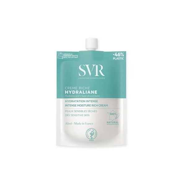 SVR - Crème visage Riche Hydraliane - Hydratation intense - Crème Glycérine + Acide Hyaluronique - Pour Peau sensible, sèche,