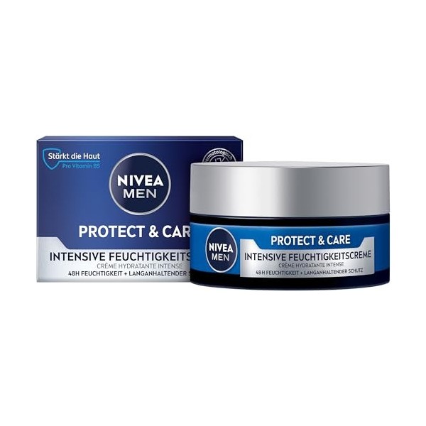 NIVEA MEN Protect & Care Intensive Crème hydratante apaisante pour le visage pour homme 48h avec aloe vera et pro vitamine B5